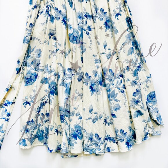 V. CHAPMAN Vera Ruffle Corset Midi Dress In Provencal Blue Floral (size 10) NWT - Picture 11 of 14